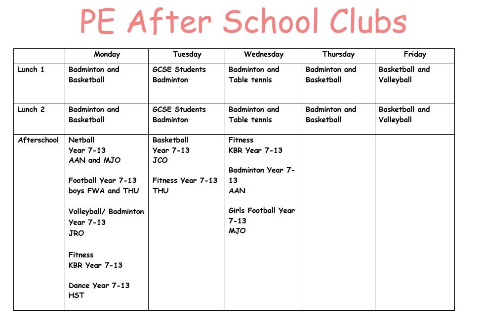 PE After School Clubs